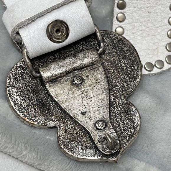 Vintage Cache Belt White Studded Leather Beaded Rhinestone Metal Buckle M - Picture 4 of 14